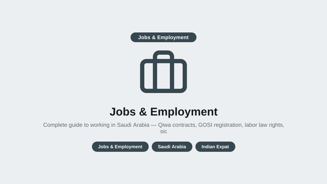 Complete guide to working in Saudi Arabia — Qiwa contracts, GOSI registration, labor law rights, sick leave, Saudization rules, and worker protections for Indian expats.